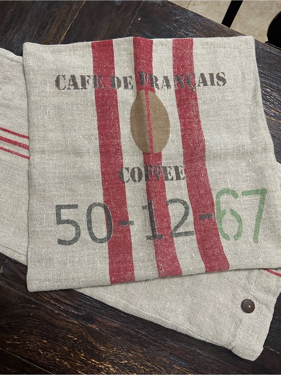 Pottery Barn Other - Pottery Barn Red Stripe Cafe de Francais Coffee Burlap Pillow Cover